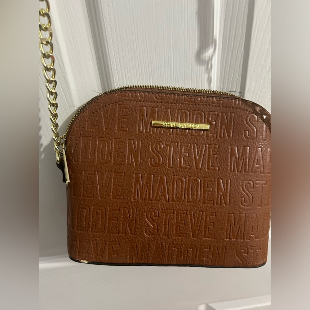 Steve Madden Brown and Gold Crossbody Bag with Embossed Design